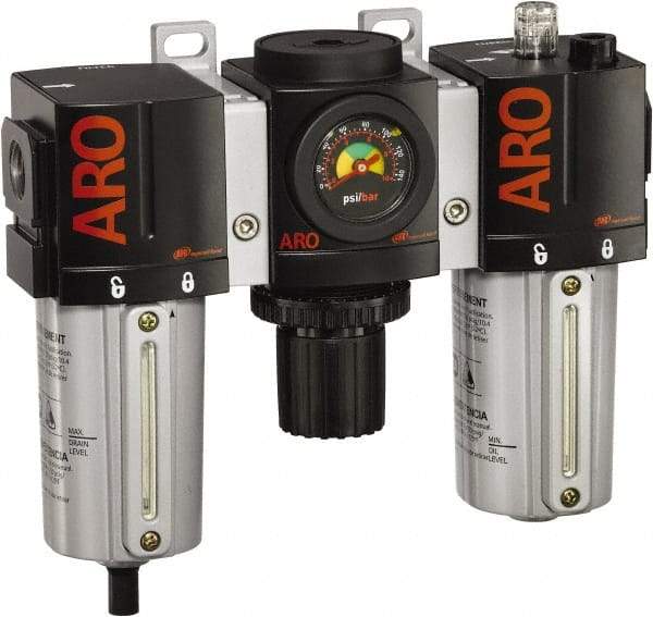 ARO/Ingersoll-Rand - 3/4" NPT Port Standard 3 Piece Filter-Regulator-Lubricator FRL Unit - Metal Bowl, 171 SCFM, 250 Max psi, 7.9" High x 8.693" Long, Manual Drain - All Tool & Supply