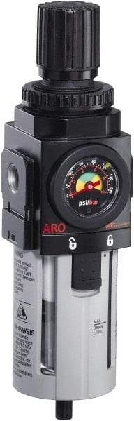 ARO/Ingersoll-Rand - 3/8" NPT Port Standard 1 Piece Coalescing Filter/Regulator FRL Unit - Polycarbonate Bowl, 132 SCFM, 150 Max psi, 9.961" High x 2.756" Long, Manual Drain - All Tool & Supply