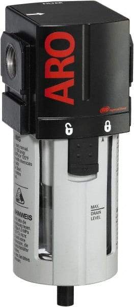 ARO/Ingersoll-Rand - 1/2" Port, 7.047" High x 2.874" Wide Standard Filter with Polycarbonate Bowl, Manual Drain - 197 SCFM, 150 Max psi, 125°F Max Temp, Modular Connection, Bowl Guard, 1.9 oz Bowl Capacity - All Tool & Supply