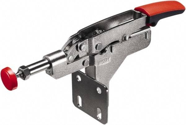 Bessey - 450 Lb Load Capacity, Flanged Base, Carbon Steel, Standard Straight Line Action Clamp - 4 Mounting Holes, 0.33" Plunger Diam, Straight Handle - All Tool & Supply