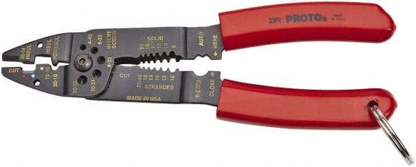 Proto - 22 to 10 AWG Capacity Tethered Wire Stripper/Crimper - 8-1/2" OAL - All Tool & Supply