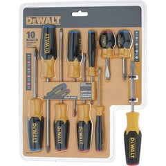 DeWALT - 10 Piece Slotted & Phillips Screwdriver Set - Color Coded Handle, Blade Sizes: Length 6, Width 3/16, 1/4 & 1/8, Bit Sizes: Philips #0 to #2, Tip Thickness: 1/8, 3/16 & 1/4 - All Tool & Supply