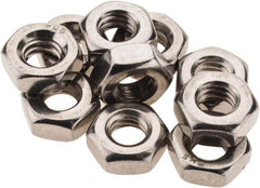 Value Collection - 1/4-20 UNC Stainless Steel Right Hand Machine Screw Hex Nut - 7/16" Across Flats, 7/32" High, Uncoated - All Tool & Supply