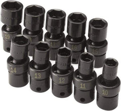 SK - 10 Piece 3/8" Drive Standard Impact Socket Set - 6 Points, 10 to 19mm, Metric Measurement Standard - All Tool & Supply