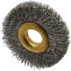 Value Collection - 2" OD, 1/2" Arbor Hole, Crimped Stainless Steel Wheel Brush - 5/16" Face Width, 1/2" Trim Length, 0.007" Filament Diam, 15,000 RPM - All Tool & Supply