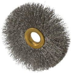 Value Collection - 3" OD, 1/2" Arbor Hole, Crimped Stainless Steel Wheel Brush - 3/8" Face Width, 1" Trim Length, 0.007" Filament Diam, 15,000 RPM - All Tool & Supply