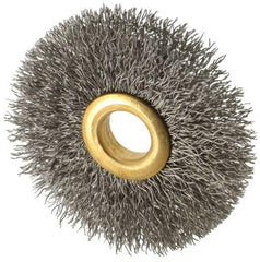 Value Collection - 2-1/2" OD, 1/2" Arbor Hole, Crimped Stainless Steel Wheel Brush - 3/8" Face Width, 3/4" Trim Length, 0.012" Filament Diam, 15,000 RPM - All Tool & Supply