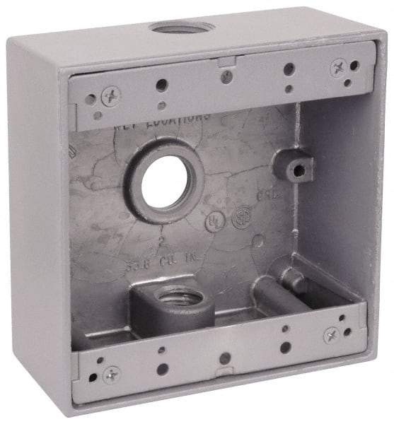 Thomas & Betts - 2 Gang, (3) 3/4" Knockouts, Aluminum Square Outlet Box - 4-9/16" Overall Height x 4-5/8" Overall Width x 2-1/16" Overall Depth, Weather Resistant - All Tool & Supply