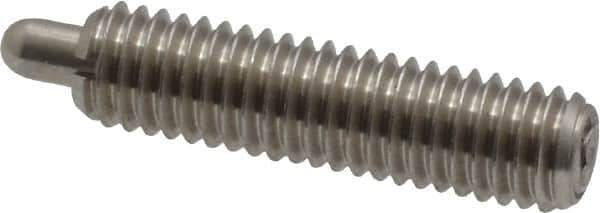 Vlier - 10-32, 3/4" Thread Length, 1/8" Plunger Projection, Stainless Steel Threaded Spring Plunger - 0.091 - 0.092" Max Plunger Diam, 3/4" Plunger Length, 1.3 Lb Init End Force, 2.7 Lb Final End Force - All Tool & Supply