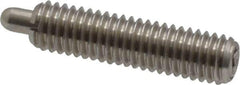 Vlier - 10-32, 3/4" Thread Length, 1/8" Plunger Projection, Stainless Steel Threaded Spring Plunger - 0.091 - 0.092" Max Plunger Diam, 3/4" Plunger Length, 1.3 Lb Init End Force, 2.7 Lb Final End Force - All Tool & Supply