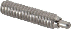 Vlier - 1/4-20, 1" Thread Length, 3/16" Plunger Projection, Stainless Steel Threaded Spring Plunger - 0.117 - 0.118" Max Plunger Diam, 1" Plunger Length, 1 Lb Init End Force, 4 Lb Final End Force - All Tool & Supply