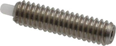 Vlier - 8-32, 5/8" Thread Length, 3/32" Plunger Projection, Stainless Steel Threaded Spring Plunger - 0.068 - 0.07" Max Plunger Diam, 5/8" Plunger Length, 0.7 Lb Init End Force, 2.3 Lb Final End Force - All Tool & Supply