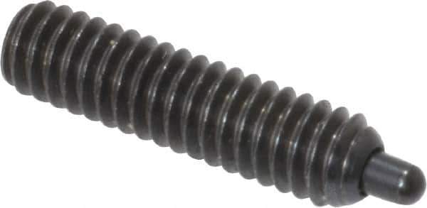 Vlier - 8-32, 5/8" Thread Length, 3/32" Plunger Projection, Steel Threaded Spring Plunger - 0.069 - 0.07" Max Plunger Diam, 5/8" Plunger Length, 2.7 Lb Init End Force, 7.3 Lb Final End Force, 0.063" Hex - All Tool & Supply