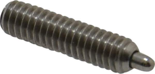 Vlier - 8-32, 5/8" Thread Length, 3/32" Plunger Projection, Stainless Steel Threaded Spring Plunger - 0.069 - 0.07" Max Plunger Diam, 5/8" Plunger Length, 2.7 Lb Init End Force, 7.3 Lb Final End Force, 0.063" Hex - All Tool & Supply