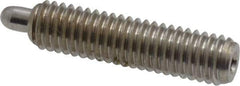 Vlier - 10-32, 3/4" Thread Length, 1/8" Plunger Projection, Stainless Steel Threaded Spring Plunger - 0.091 - 0.092" Max Plunger Diam, 3/4" Plunger Length, 1.3 Lb Init End Force, 2.7 Lb Final End Force, 0.063" Hex - All Tool & Supply