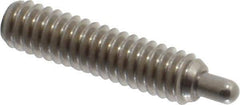 Vlier - 1/4-20, 1" Thread Length, 3/16" Plunger Projection, Stainless Steel Threaded Spring Plunger - 0.117 - 0.118" Max Plunger Diam, 1" Plunger Length, 3 Lb Init End Force, 13 Lb Final End Force, 0.079" Hex - All Tool & Supply