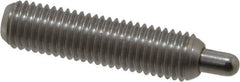 Vlier - 1/4-28, 1" Thread Length, 3/16" Plunger Projection, Stainless Steel Threaded Spring Plunger - 0.117 - 0.118" Max Plunger Diam, 1" Plunger Length, 3 Lb Init End Force, 13 Lb Final End Force, 0.079" Hex - All Tool & Supply