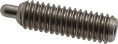 Vlier - 5/16-18, 1" Thread Length, 3/16" Plunger Projection, Stainless Steel Threaded Spring Plunger - 0.133 - 0.135" Max Plunger Diam, 1" Plunger Length, 3 Lb Init End Force, 15 Lb Final End Force, 0.093" Hex - All Tool & Supply