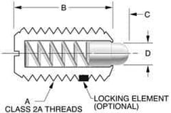 Gibraltar - 5/8-11, 1-1/16" Thread Length, 0.215" Plunger Projection, Stainless Steel Threaded Spring Plunger - 0.31" Max Plunger Diam, 1.062" Plunger Length, 7 Lb Init End Force, 50 Lb Final End Force - All Tool & Supply