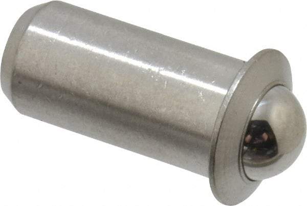 Vlier - 0.0786" Body Length x 3/8" Body Diam, 5 Lb Init to 14 Lb Final End Force, Stainless Steel Press Fit Ball Plunger - 5/16" Ball Diam, 0.11" Max Ball Reach, 0.078" Flange Thickness - All Tool & Supply