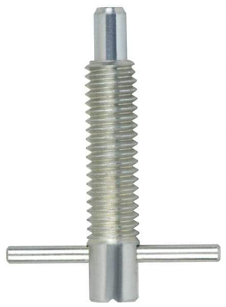 Vlier - M12x1.75 Thread, 2-1/2" Body Length, 1/2" Plunger Projection, 0.31" Plunger Diam, Steel, Locking T Handle Plunger - 1.4" Thread Length, 2" Handle Length, 2" Plunger Length, 2-1/2 Lb Initial End Force, 5 Lb Final End Force, Locking Element - All Tool & Supply