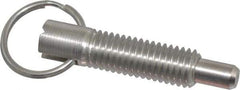 Vlier - 1/2-13, 1.4" Thread Length, 5/16" Plunger Diam, 1/2" Plunger Projection, 2.5 Lb Init to 5 Lb Final End Force, Stainless Steel Locking Pull Ring Plunger - 1.4" Len Under Head, 2" Body Len, 1.26" Ring Diam, 2" Plunger Len, 0.6" Head Height - All Tool & Supply