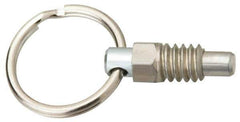 Vlier - M16x2.0, 0.56" Thread Length, 0.38" Plunger Diam, 0.44" Plunger Projection, 1.25 Lb Init to 5 Lb Final End Force, Stainless Steel Pull Ring Plunger - 0.69" Len Under Head, 1" Body Len, 1" Ring Diam, 1.31" Plunger Len, 16mm Hex, 0.31" Head Height - All Tool & Supply