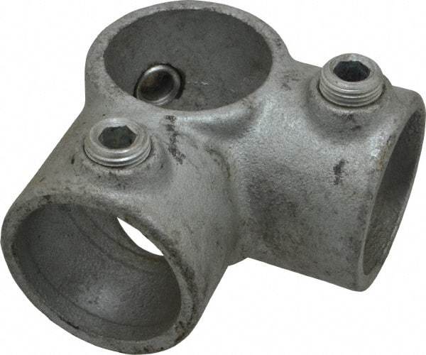 PRO-SAFE - 1-1/4" Pipe, Two Socket Tee, Malleable Iron Tee Pipe Rail Fitting - Galvanized Finish - All Tool & Supply