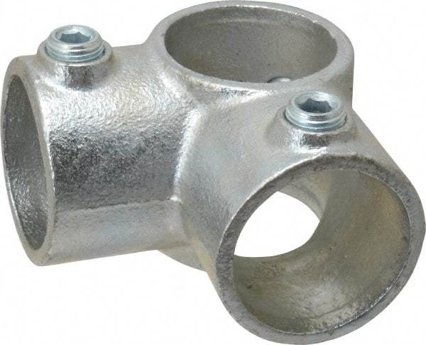 PRO-SAFE - 1-1/2" Pipe, Two Socket Tee, Malleable Iron Tee Pipe Rail Fitting - Galvanized Finish - All Tool & Supply