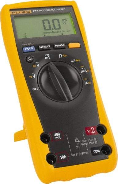 Fluke - 177 ESFP, CAT IV, CAT III, 1,000 VAC/VDC, Digital True RMS Auto Ranging Manual Ranging Multimeter - 50 mOhm, Measures Voltage, Capacitance, Current, Frequency, Resistance - All Tool & Supply