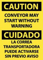 NMC - "Caution - Conveyor May Start without Warning", 14" Long x 10" Wide, Pressure-Sensitive Vinyl Safety Sign - Rectangle, 0.004" Thick, Use for Accident Prevention - All Tool & Supply