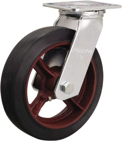 Hamilton - 8" Diam x 2" Wide x 9-1/2" OAH Top Plate Mount Swivel Caster - Rubber Mold on Cast Iron, 500 Lb Capacity, Straight Roller Bearing, 4 x 4-1/2" Plate - All Tool & Supply