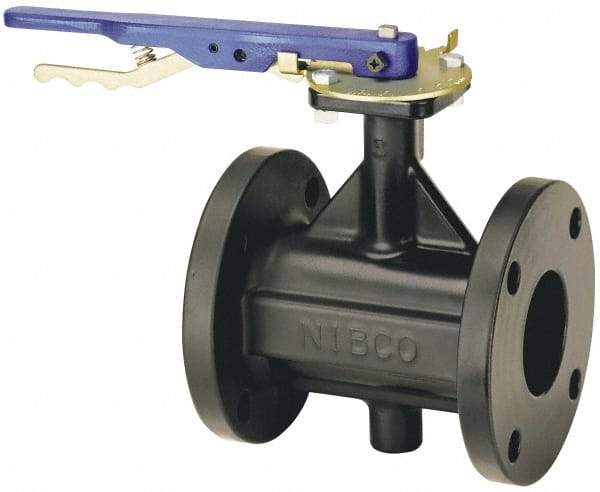 NIBCO - 4" Pipe, Flanged Butterfly Valve - Bare Stem Handle, Cast Iron Body, Polyamide Seat, 200 WOG, EPDM Coated Ductile Iron Disc, Stainless Steel Stem - All Tool & Supply