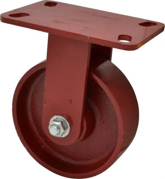 Hamilton - 6" Diam x 2" Wide x 7-3/4" OAH Top Plate Mount Rigid Caster - Cast Iron, 1,400 Lb Capacity, Roller Bearing, 4-1/2 x 6-1/2" Plate - All Tool & Supply