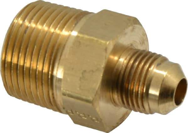 Parker - 3/8" Tube OD, 45° Brass Flared Tube Male Connector - 3/4-14 NPTF, Flare x MNPTF Ends - All Tool & Supply