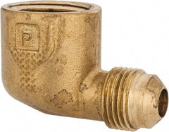 Parker - 3/8" Tube OD, 45° Brass Flared Tube Female Elbow - 1/2-14 NPTF, Flare x FNPTF Ends - All Tool & Supply