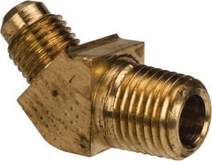 Parker - 1/4" Tube OD, 45° Brass Flared Tube Male 45° Elbow - 1/4-18 NPTF, Flare x MNPTF Ends - All Tool & Supply