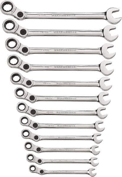 GearWrench - 12 Piece, 8mm to 19mm, 12 Point Combination Wrench Set - Metric Measurement Standard, Chrome Finish - All Tool & Supply