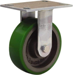 Hamilton - 6" Diam x 2" Wide x 7-1/2" OAH Top Plate Mount Rigid Caster - Polyurethane Mold onto Cast Iron Center, 900 Lb Capacity, Sealed Precision Ball Bearing, 4-1/2 x 6-1/4" Plate - All Tool & Supply