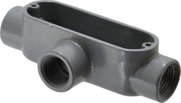 Thomas & Betts - T Body, 1/2" Trade, IMC, Rigid Aluminum Conduit Body - Oval, 4-3/8" OAL, 4.3 cc Capacity, Gray - All Tool & Supply