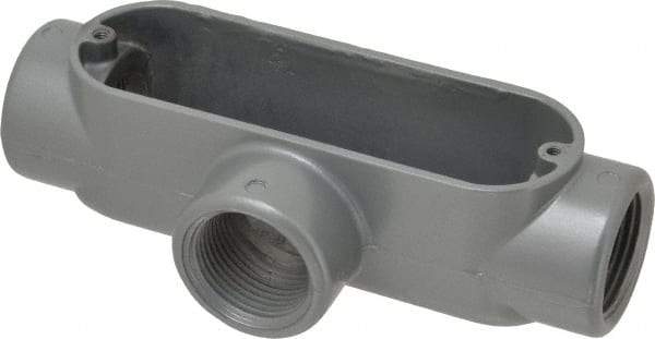 Thomas & Betts - T Body, 1" Trade, IMC, Rigid Aluminum Conduit Body - Oval, 5-15/16" OAL, 11.8 cc Capacity, Gray - All Tool & Supply