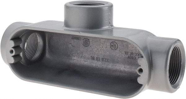 Thomas & Betts - T Body, 1-1/4" Trade, IMC, Rigid Aluminum Conduit Body - Oval, 7-7/8" OAL, 32 cc Capacity, Gray - All Tool & Supply