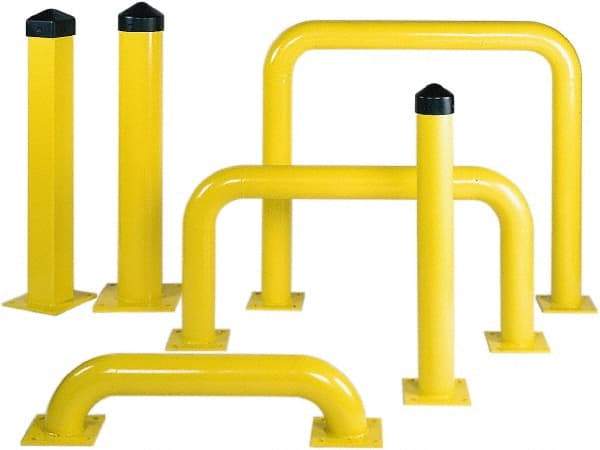 Eagle - 6-5/8" Diam x 36" High, Yellow Steel Bollard - 10" Wide x 10" Long Mounting Plate, 65 Lb - All Tool & Supply