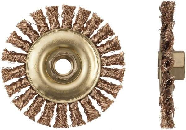 Ampco - 6" OD, 5/8-11 Arbor Hole, Knotted Phosphorus Bronze Alloy Wheel Brush - 6" Face Width, 1-1/4" Trim Length, 9,000 RPM - All Tool & Supply