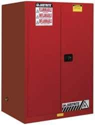 Justrite - 2 Door, 2 Shelf, Red Steel Standard Safety Cabinet for Flammable and Combustible Liquids - 65" High x 43" Wide x 34" Deep, Manual Closing Door, 3 Point Key Lock, 90 Gal Capacity - All Tool & Supply