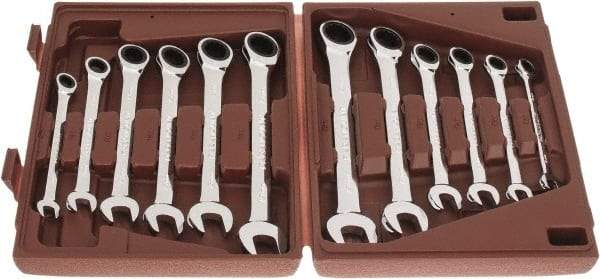 Paramount - 12 Piece, 8mm to 19mm, Ratcheting Combination Wrench Set - Metric Measurement Standard, Full Polish Chrome Finish, Comes in Blow Molded Case - All Tool & Supply