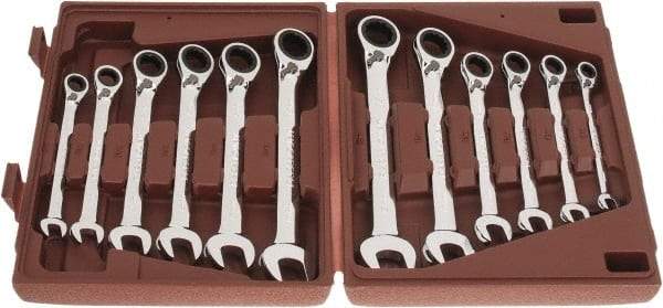 Paramount - 12 Piece, 8mm to 19mm, Reversible Ratcheting Combination Wrench Set - Metric Measurement Standard, Full Polish Chrome Finish, Comes in Blow Molded Case - All Tool & Supply