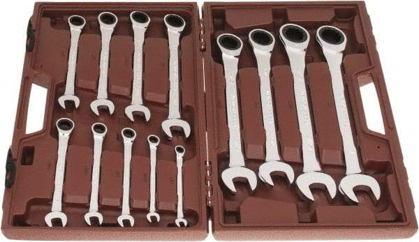 Paramount - 13 Piece, 1/4" to 1", Ratcheting Combination Wrench Set - Inch Measurement Standard, Full Polish Chrome Finish, Comes in Blow Molded Case - All Tool & Supply
