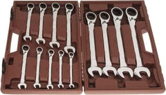 Paramount - 13 Piece, 5/16" to 1", Reversible Ratcheting Combination Wrench Set - Inch Measurement Standard, Full Polish Chrome Finish, Comes in Blow Molded Case - All Tool & Supply