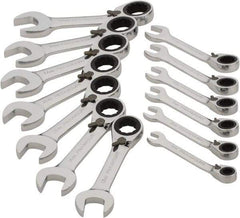 Paramount - 13 Piece, 6mm to 19mm, Stubby Ratcheting Reversible Combination Wrench Set - Metric Measurement Standard, Full Polish Chrome Finish, Comes in Blow Molded Case - All Tool & Supply